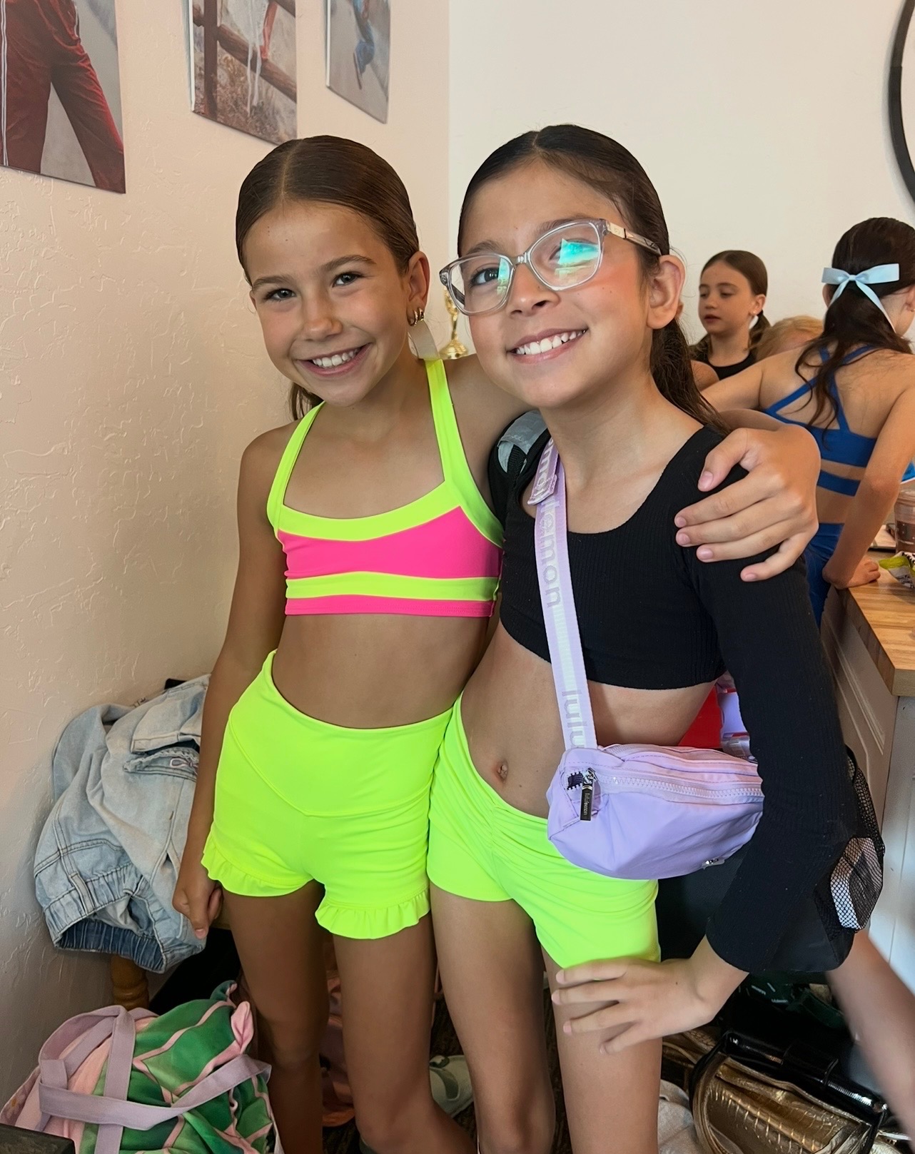 Two friends backstage at the studio